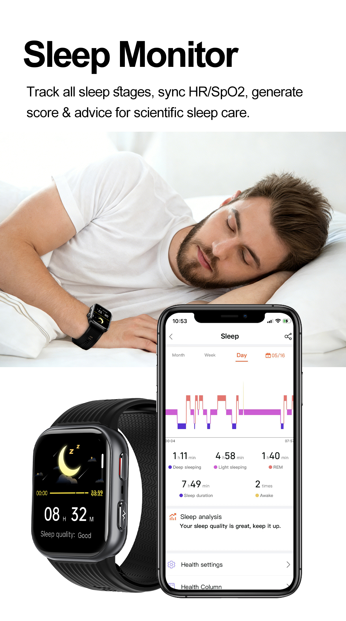 TK67 Air Pump Blood Pressure Smart Watch - detail view