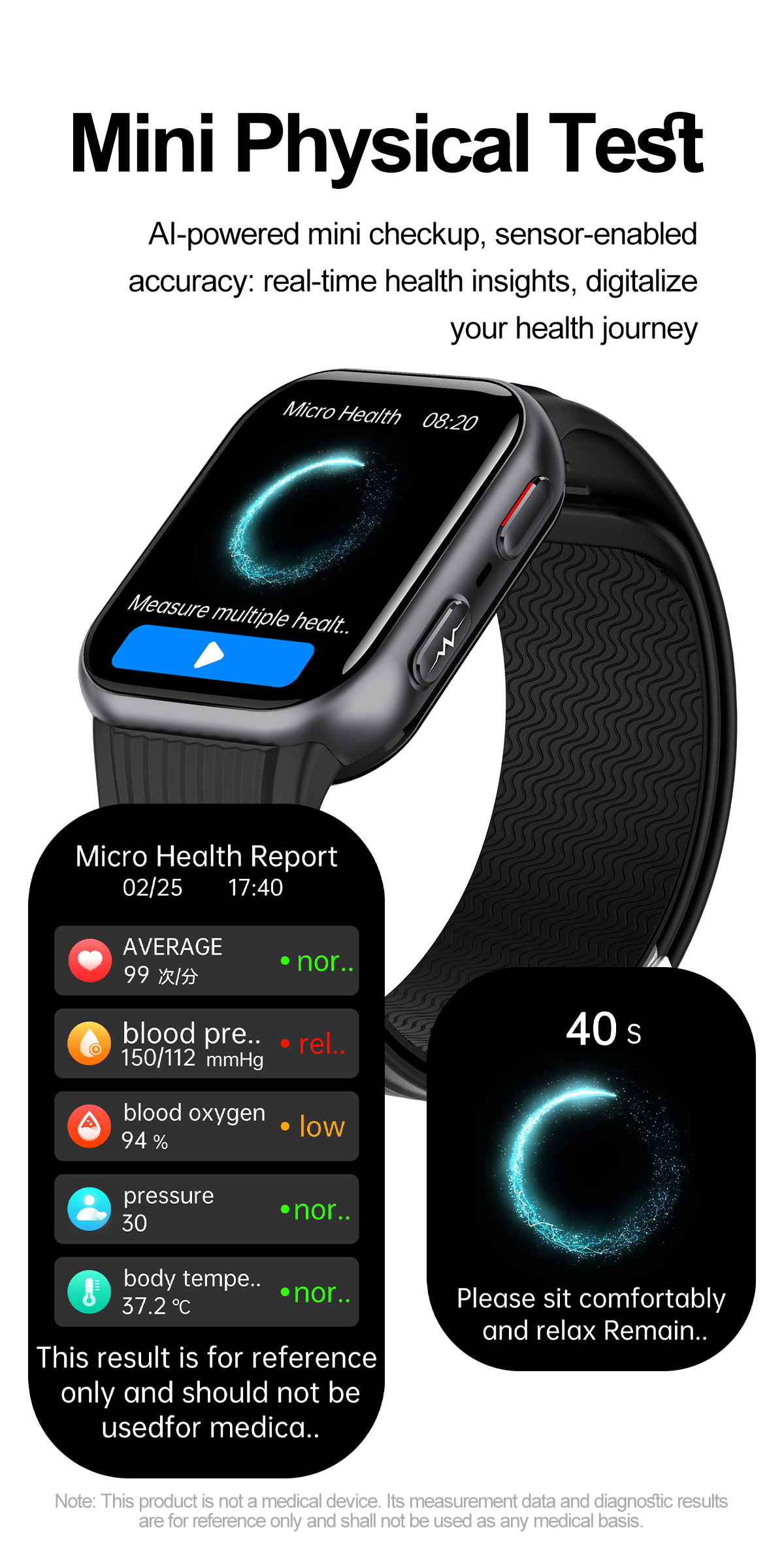 TK67 Air Pump Blood Pressure Smart Watch - detail view