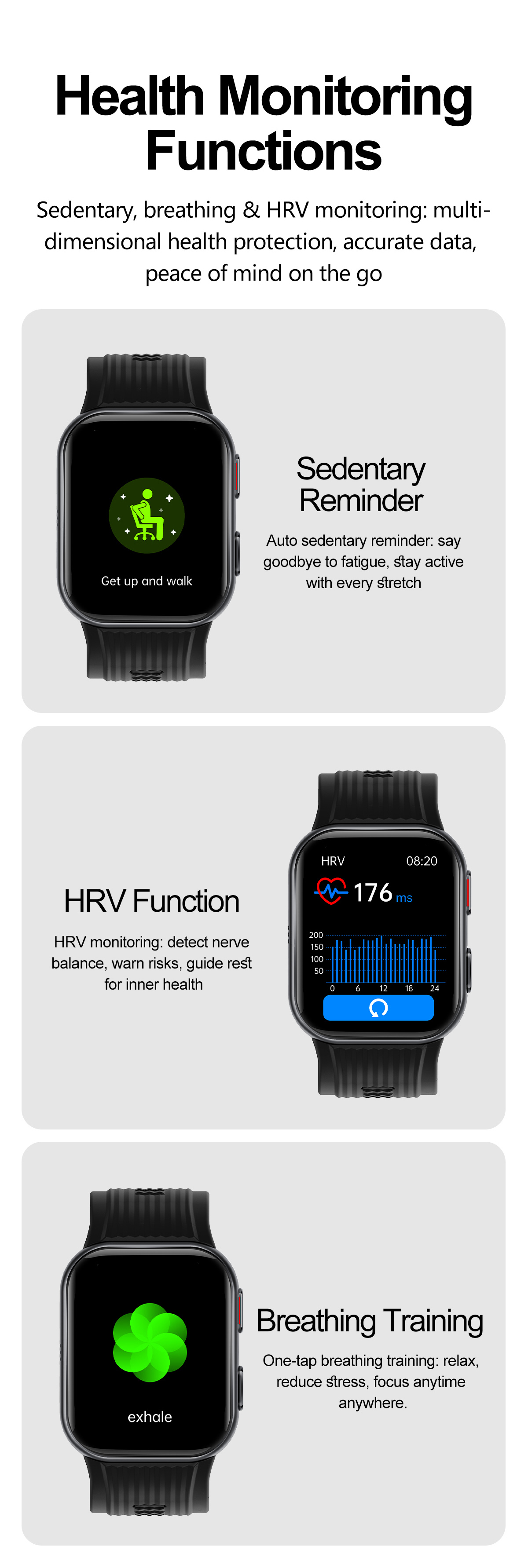 TK67 Air Pump Blood Pressure Smart Watch - detail view