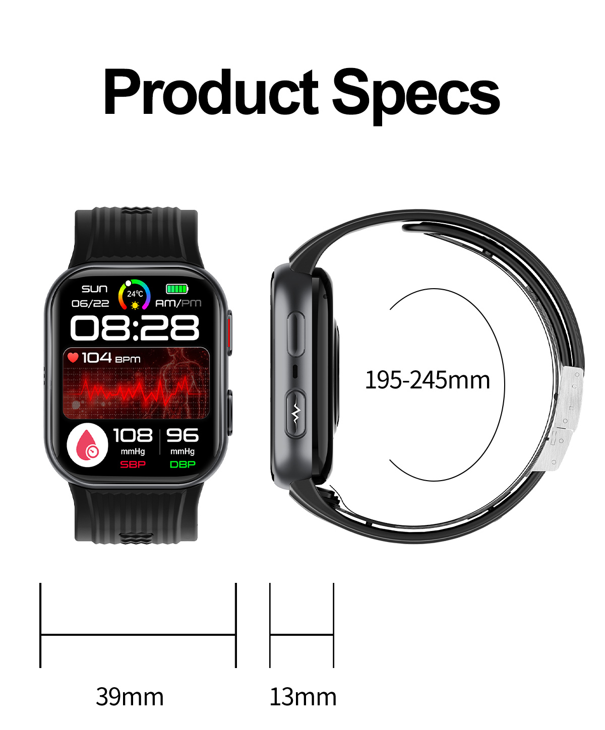 TK67 Air Pump Blood Pressure Smart Watch - detail view